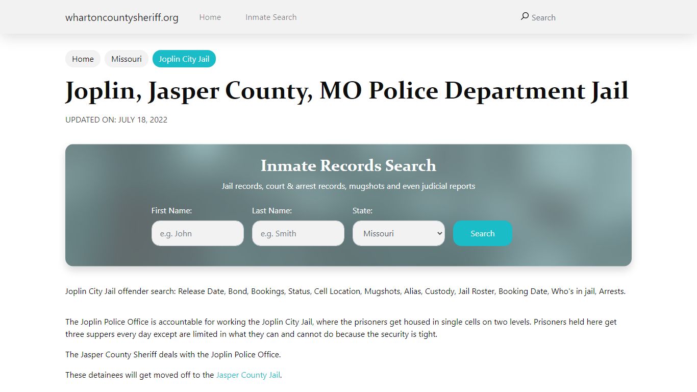Joplin, MO City Jail Inmates, Arrests