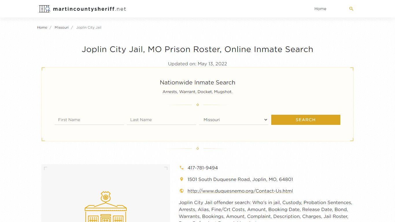 Joplin City Jail, MO Prison Roster, Online Inmate Search ...