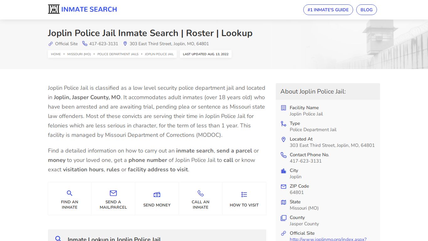 Joplin Police Jail Inmate Search | Roster | Lookup