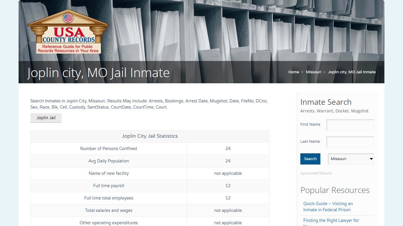 Joplin city, MO Jail Inmate | Name Search